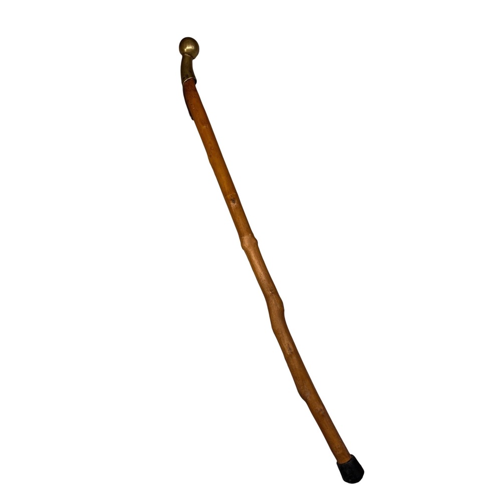 Vintage Natural Wood Walking Stick Brass Ball Handle Antique Style Cane 34.5"